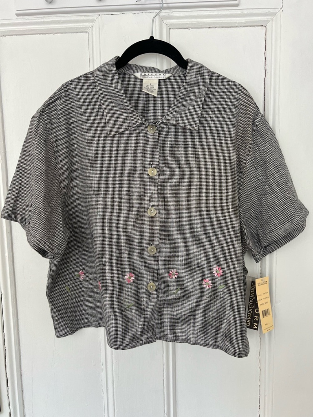 Vintage B+W Checked Embroidered SS Button Down